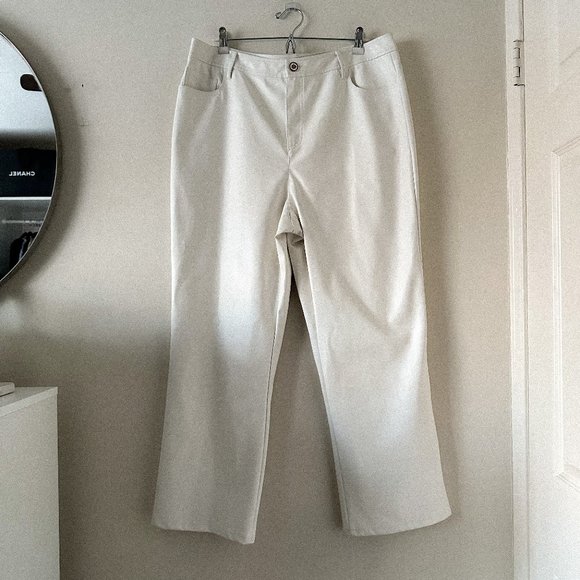 STAUD Eli Ivory White Vegan Leather Straight Leg Pants Size 16 - Picture 3 of 13